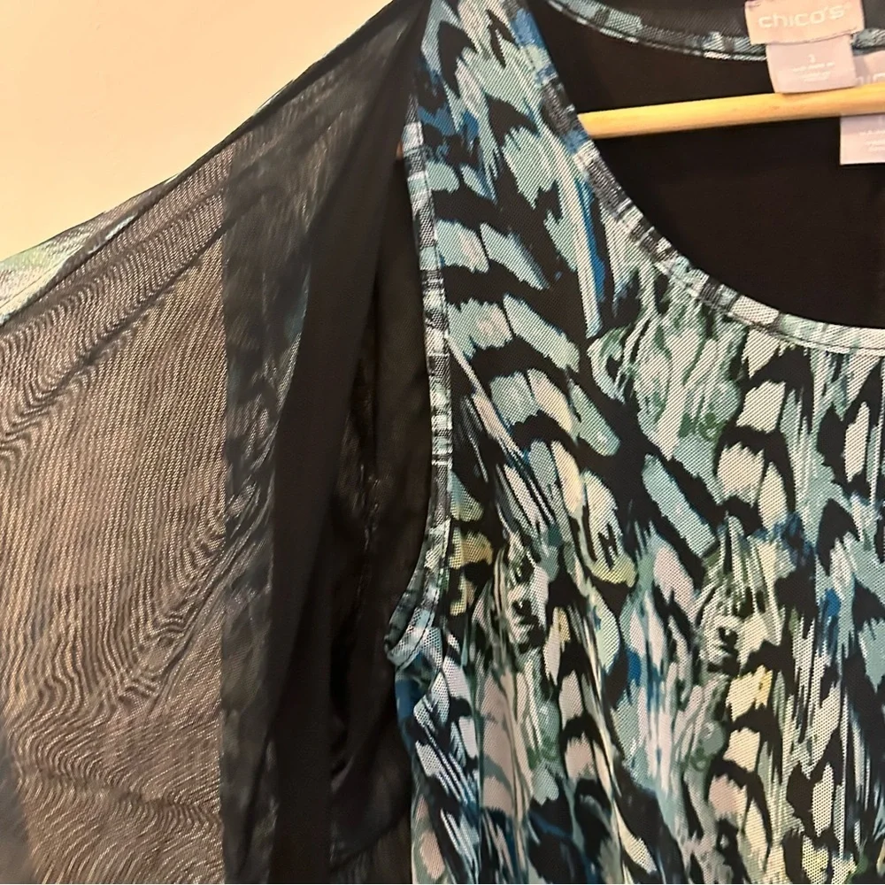 Chico’s Leaf-Print Mesh Cardigan and Matching Tank Set Size Medium Open Front